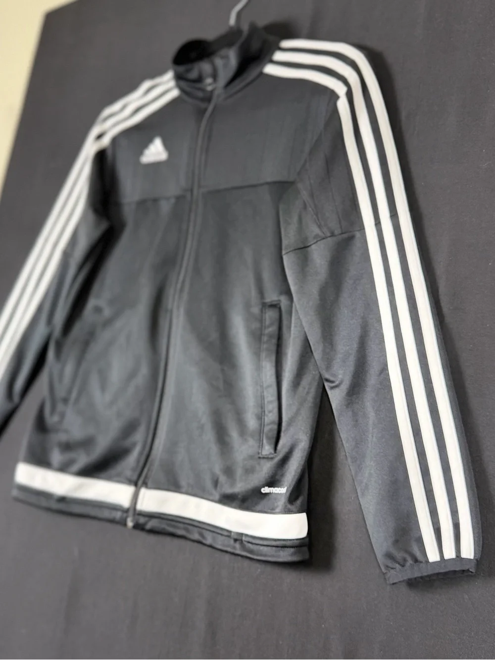 adidas Jacket Boys M Zip up Track Black 3 White Stripes Climacool Breathable